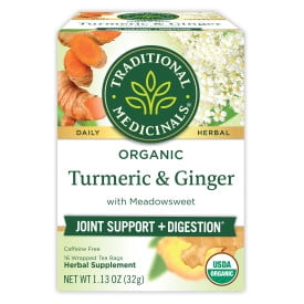 (2 pack) Traditional Medicinals, Organic Turmeric with Meadowsweet & Ginger Herbal Tea Bags, 16 Count