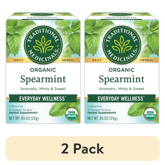 (2 pack) Traditional Medicinals Spearmint Herbal Tea Bags, Caffeine Free, 16 Count
