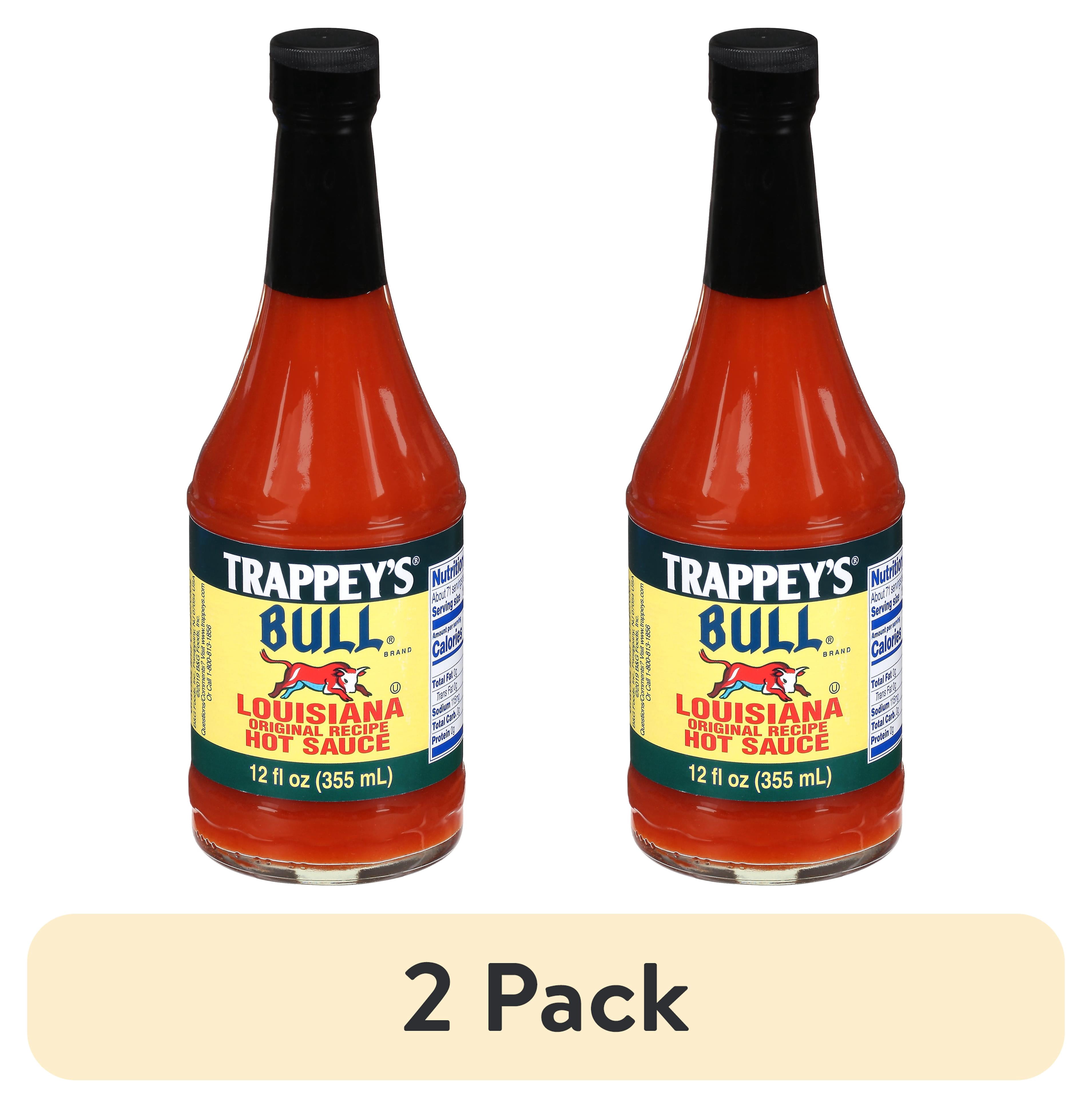 (2 pack) Trappey's Bull Louisiana Original Recipe Hot Sauce, 12 fl oz Glass Bottle