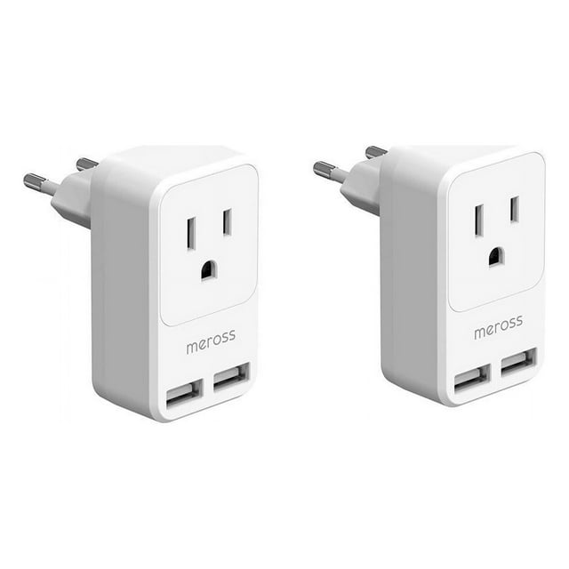 [2 pack] Travel Plug Adapter, International Power Plug with 2 USB, USA to Most Europe Outlet