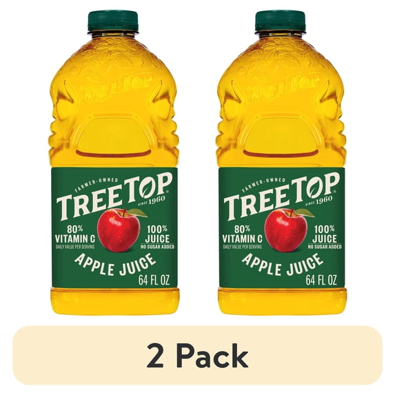 (2 pack) Tree Top 100% Apple Juice, No Sugar Added, No High Fructose Corn Syrup, 64 fl Oz