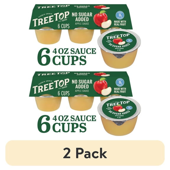 (2 pack) Tree Top No Sugar Added Apple Sauce Cups, 4 Oz, 6 Count