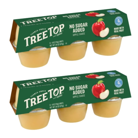 (2 pack) Tree Top No Sugar Added Apple Sauce Cups, 4 oz Cups 6 Count