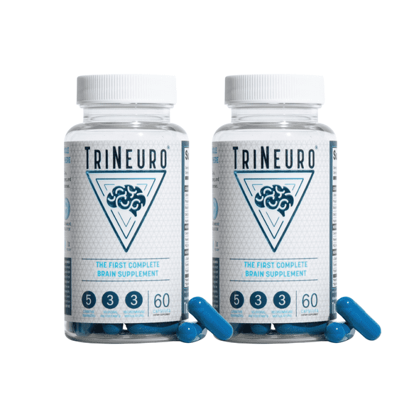 (2 pack) TriNeuro Daily Brain Supplement & Premium Nootropic for Mental Clarity, Memory and Brain Health 60 Capsules