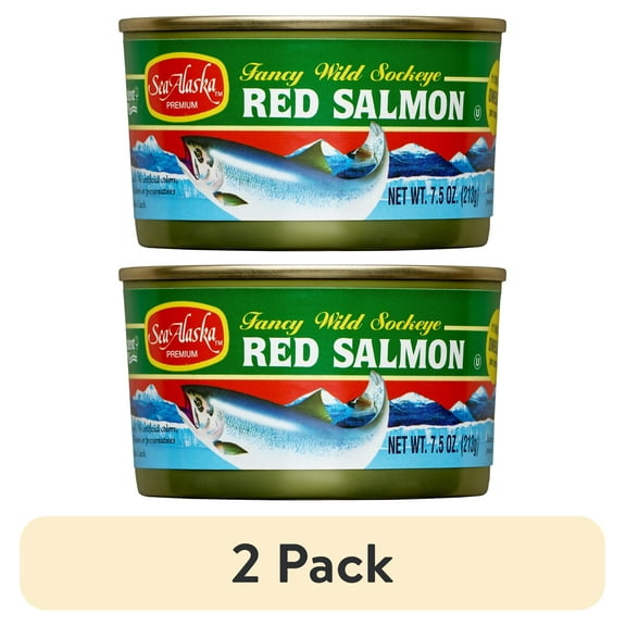 (2 pack) Trident Seafood Sea Canned Alaska Fancy Wild Sockeye Red Salmon, Gluten-Free, 7.5 oz