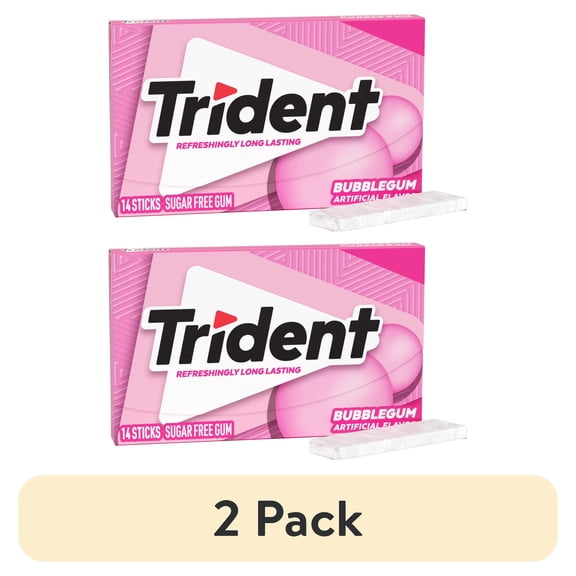 (2 pack) Trident Sugar Free Gum, Bubblegum, Regular Size, 14 Pieces