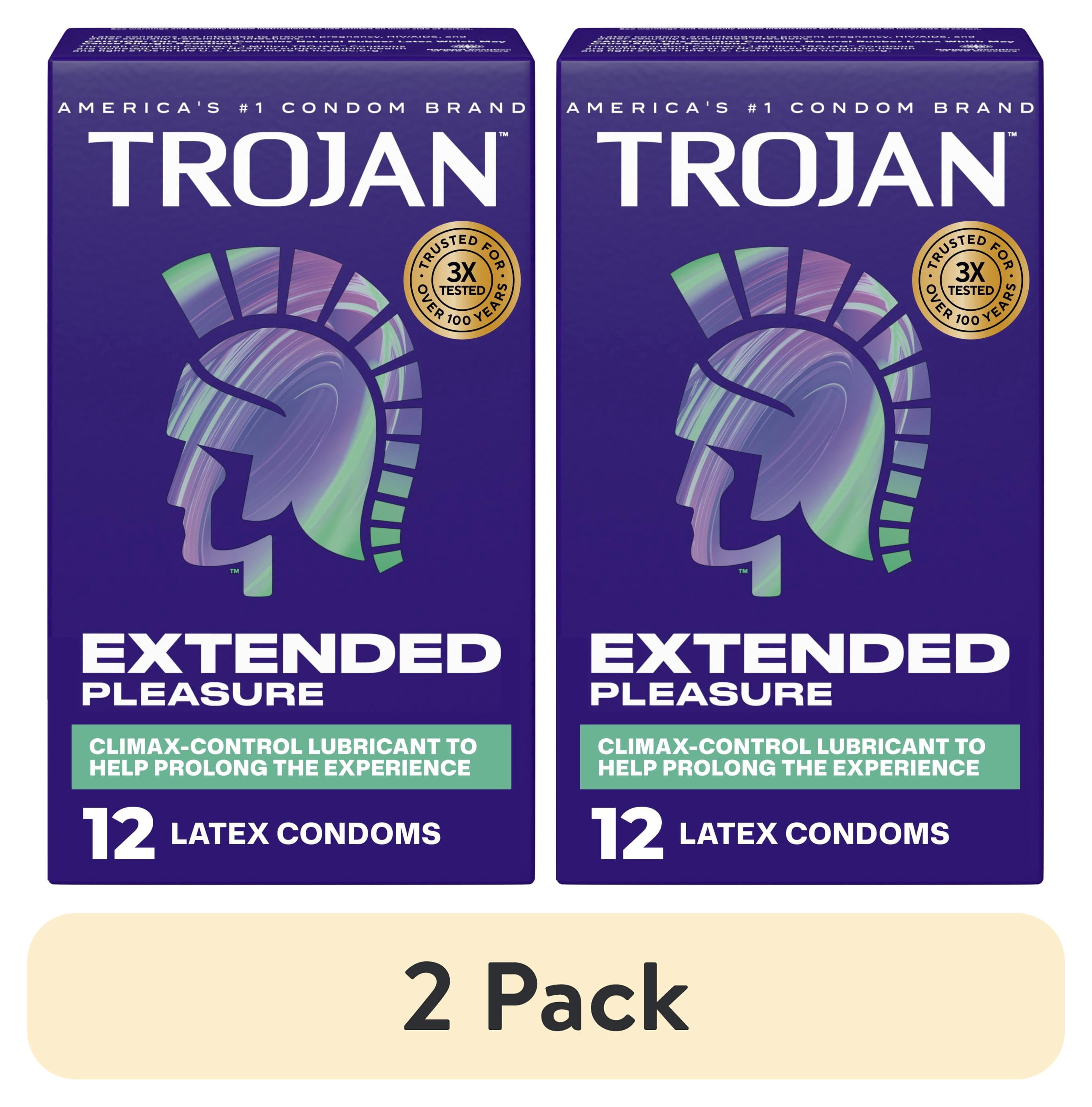 (2 pack) Trojan Extended Pleasure Climax-Control Latex Lubricated Condoms, 12  Count - Walmart.com