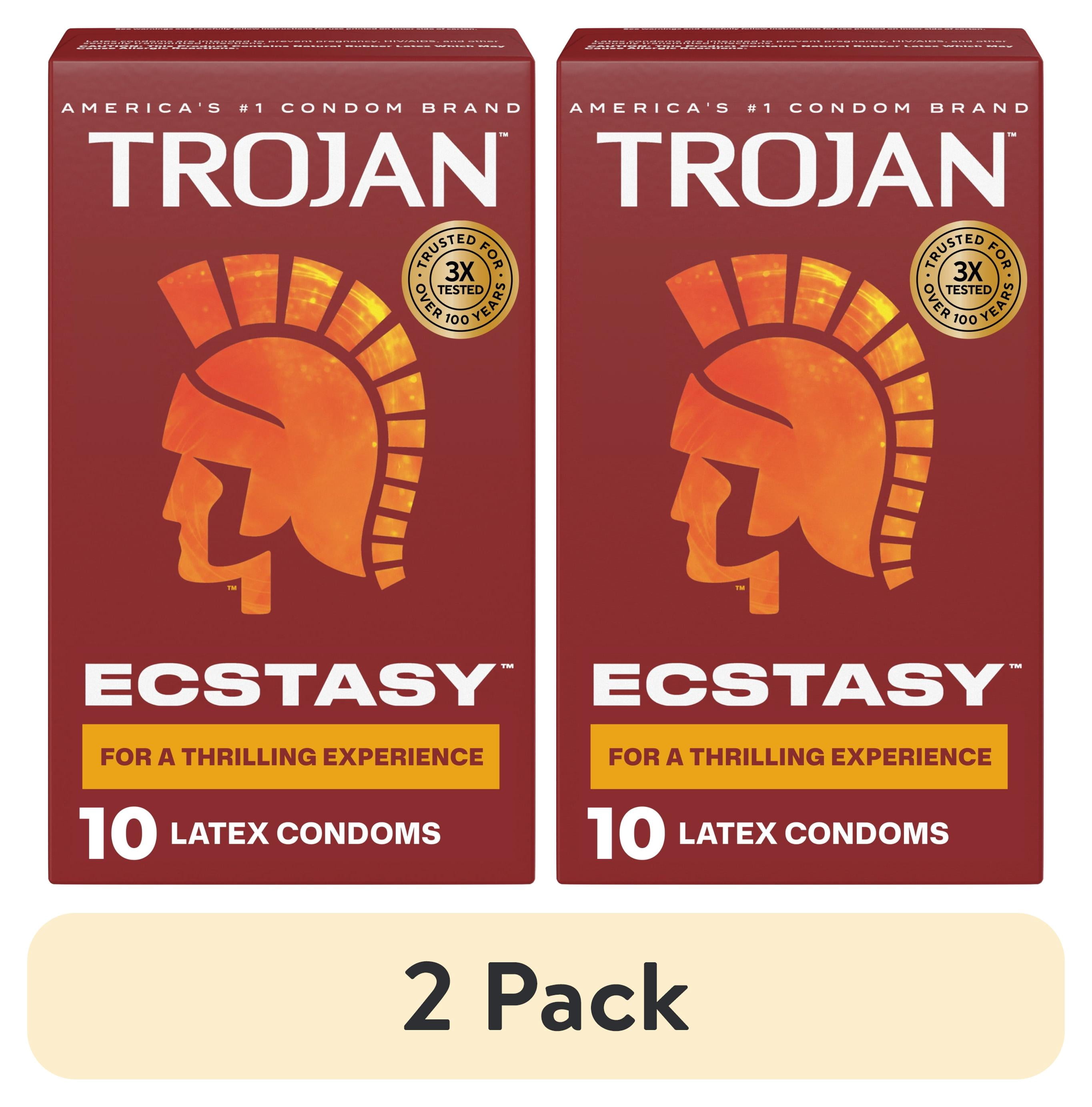 (2 pack) Trojan Ecstasy Ribbed Bulbous Shape Latex Premium Lubricated Condoms, 10 Count