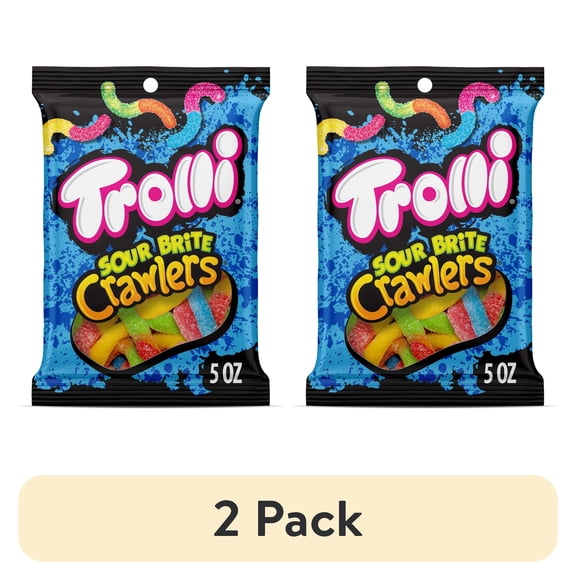 (2 pack) Trolli Sour Brite Crawlers, Candy, Cherry-Lemon, Strawberry-Grape & Orange-Lime, Sweet and Sour, Gummy Worms, 5 oz