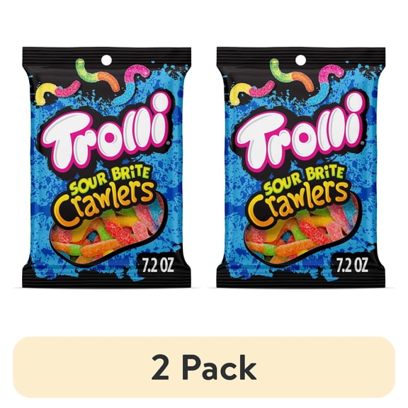 (2 pack) Trolli Sour Brite Crawlers, Candy, Cherry-Lemon, Strawberry-Grape & Orange-Lime, Sweet and Sour, Gummy Worms, 7.2 oz Bag