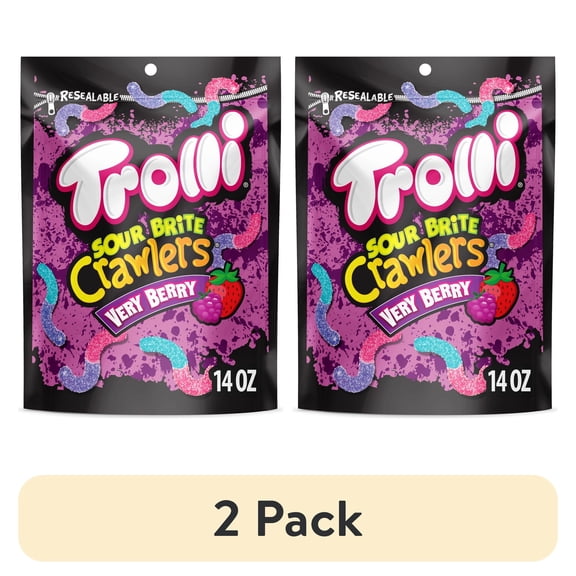 (2 pack) Trolli Sour Brite Crawlers, Candy, Very Berry, Sweet and Sour, Gummy Worms, 14 oz Bag