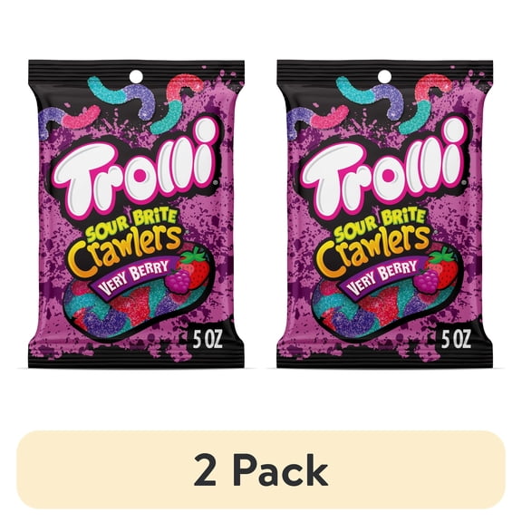 (2 pack) Trolli Sour Brite Crawlers, Candy, Very Berry, Sweet and Sour Gummy Worms, 5 oz