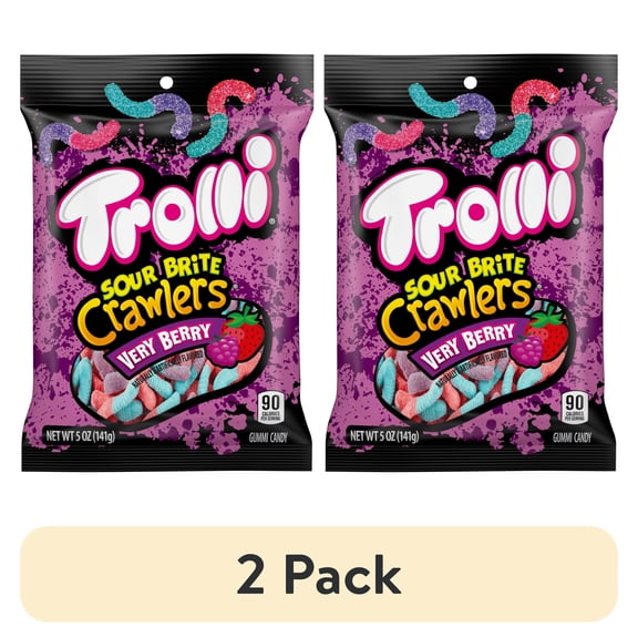 (2 pack) Trolli Sour Brite Crawlers Candy, Very Berry, Sweet and Sour Gummy Worms, 5 oz