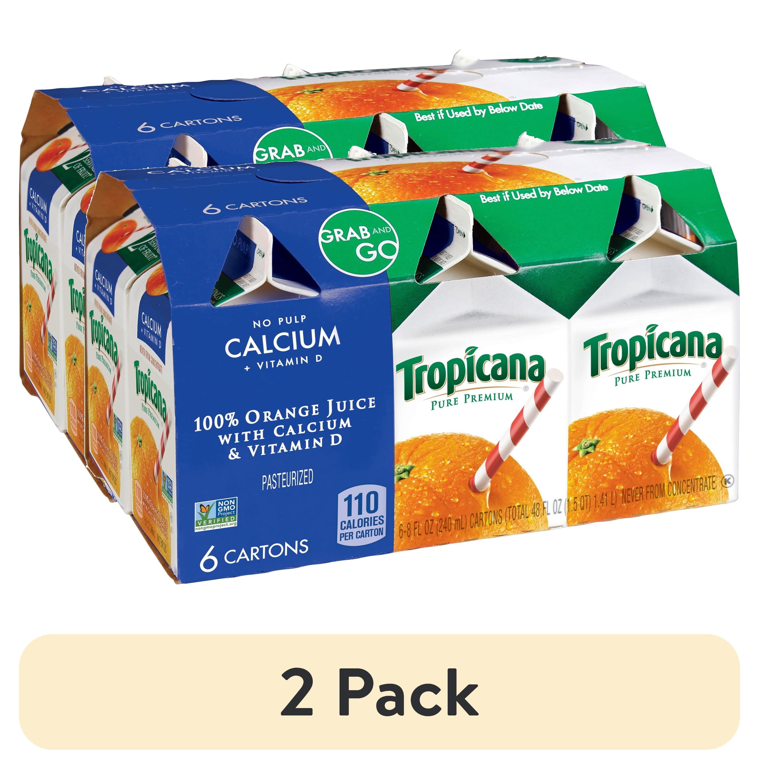 (2 pack) Tropicana Pure Premium 100% Orange Juice, No Pulp, with Calcium and Vitamin D 8 fl oz 6 Count, Liquid