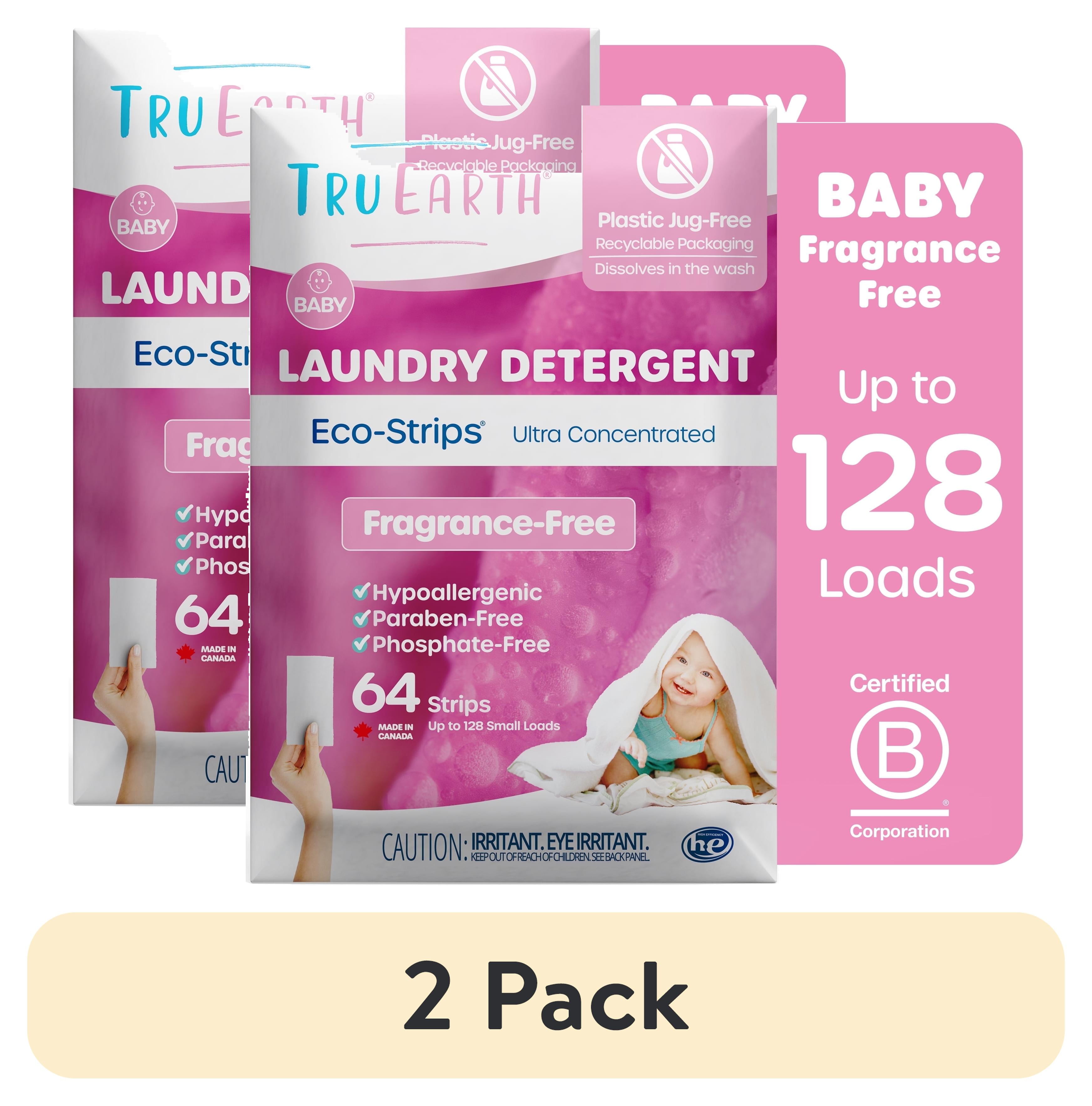 (2 pack) Tru Earth Laundry Detergent Sheets - Baby - Up to 128 Loads (64 Sheets) - Laundry Detergent Eco-Strips