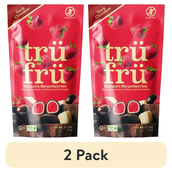 (2 pack) Tru Fru Grab & Go Hyper-Dried Real Strawberries in Dark Chocolate (2.1 oz)