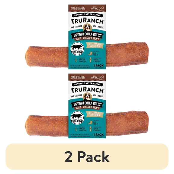 (2 pack) TruRanch All-Natural Rawhide Alternative Dog Treats, Medium Bully Roll, 1 Count