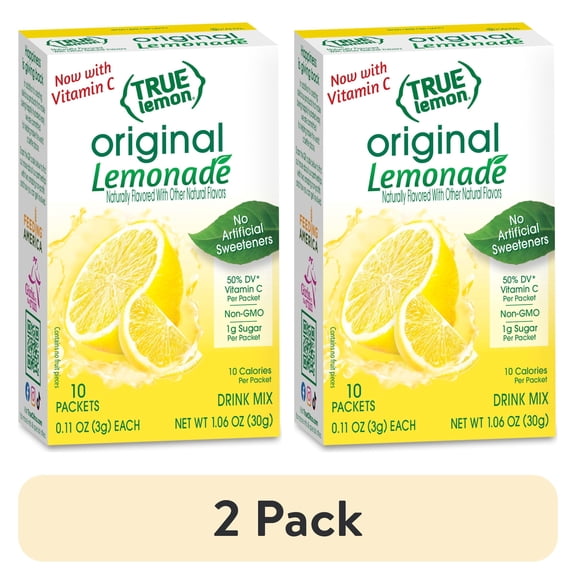 (2 pack) True Lemon Original Lemonade Drink Mix Powder, No Artificial Sweeteners, 1.06 oz., 10 Count Box
