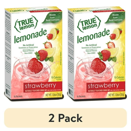 (2 pack) True Lemon Strawberry Lemonade Drink Mix Powder, No Artificial Sweeteners, 1.06 oz., 10 Count Box
