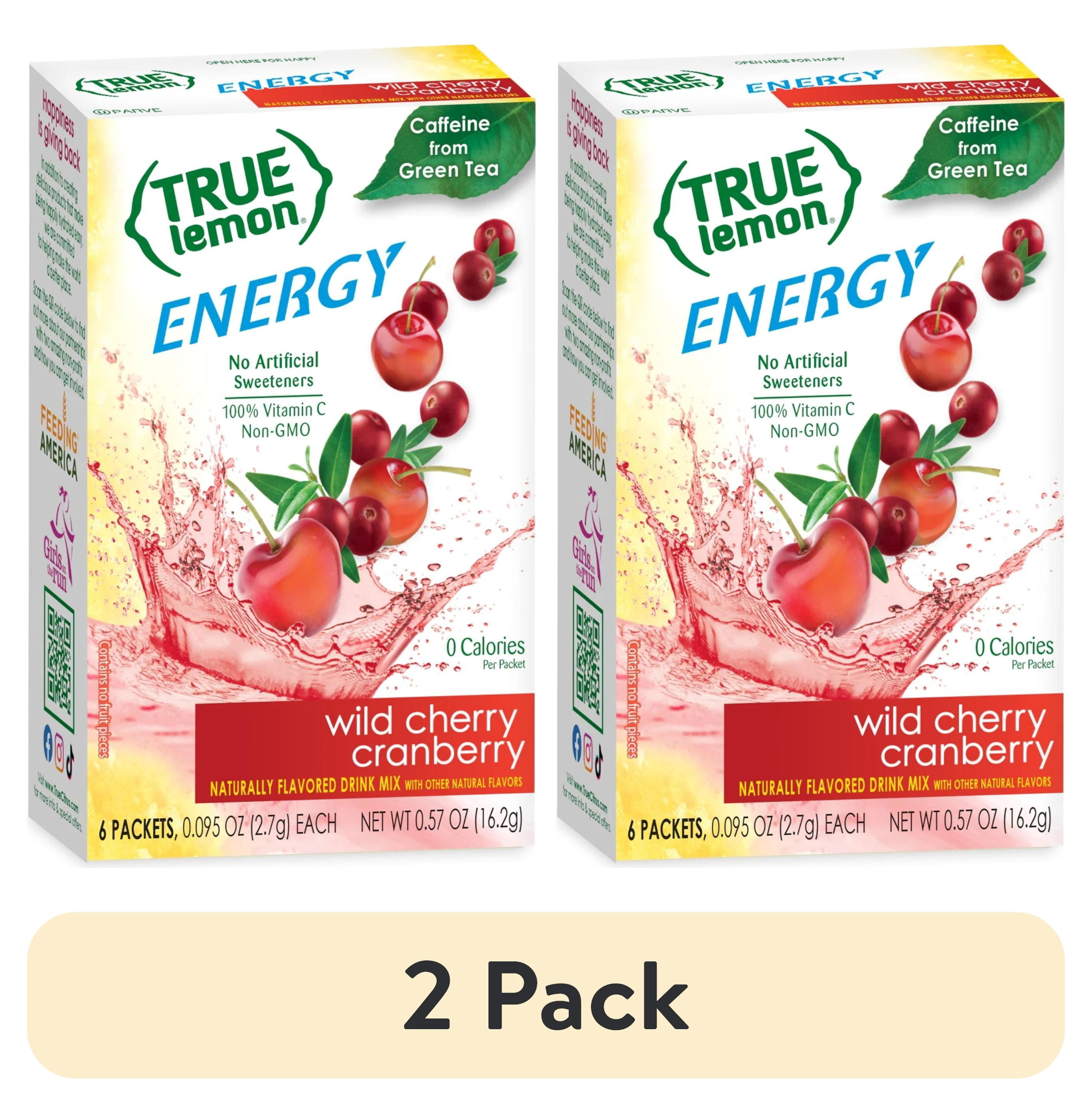 (2 pack) True Lemon Wild Cherry Cranberry Energy Drink Mix Powder, No Artificial Sweeteners, 6 Count