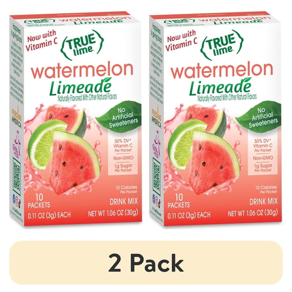 (2 pack) True Lime Watermelon Limeade Drink Mix Powder, No Artificial Sweeteners, 1.06 oz.Packet, 10 Count Box