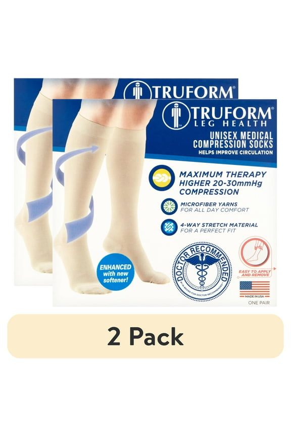 (2 pack) Truform Microfiber Medical Compression Socks 20-30 mmhg Knee High Closed Toe Beige Medium