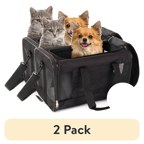 (2 pack) TrustyPup Easy Explorer Medium Guaranteed On-Board Travel Pet Carrier, Black, 16 lb Limit