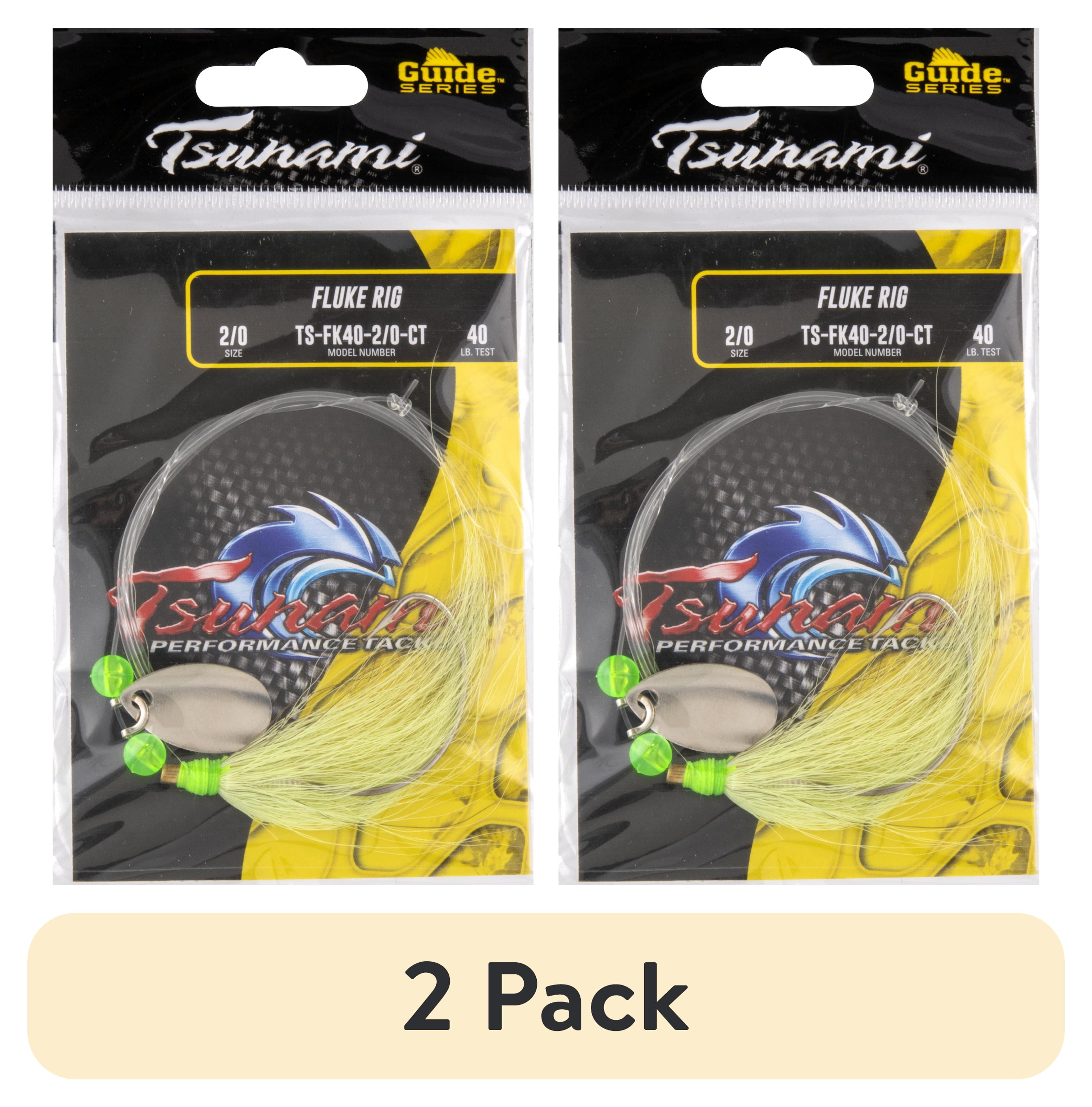 (2 pack) Tsunami Fluke Killer Fishing Rig – 2/0 Hook, Chartreuse Tail, 40 lb. Leader