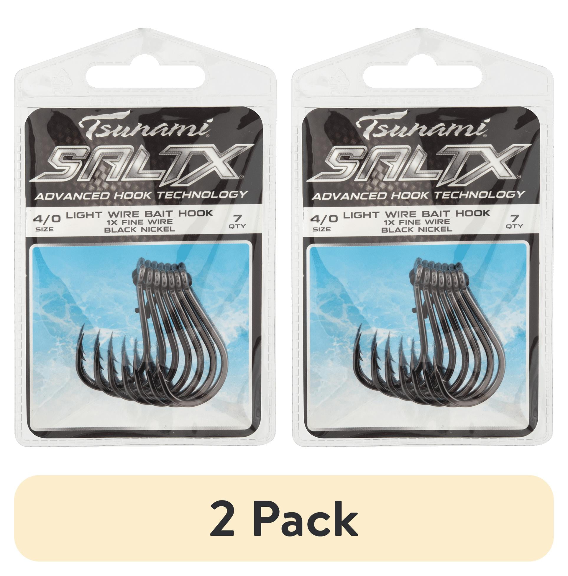 (2 pack) Tsunami SaltX Light Wire Bait Hooks – 1/0 Size, Black Nickel, 9-Count Pack