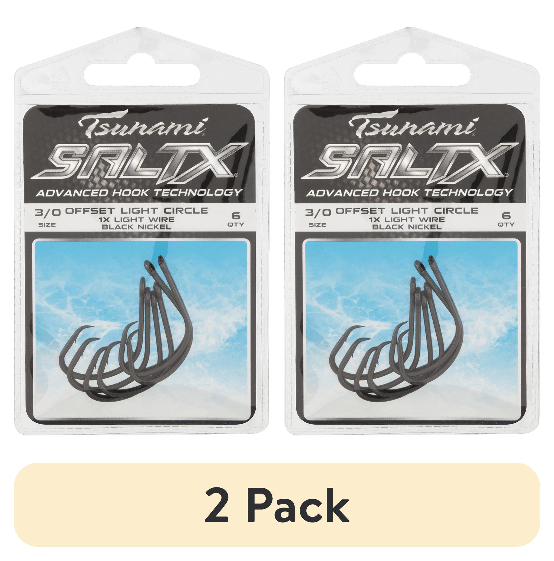 (2 pack) Tsunami SaltX Offset Light Circle Hook, 1/0 Black Nickel, 1X Light Wire, 44-Count