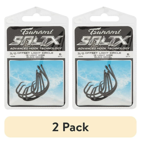 (2 pack) Tsunami SaltX Offset Light Circle Fishing Hook, 8/0 Size, Black Nickel, 4-Pack