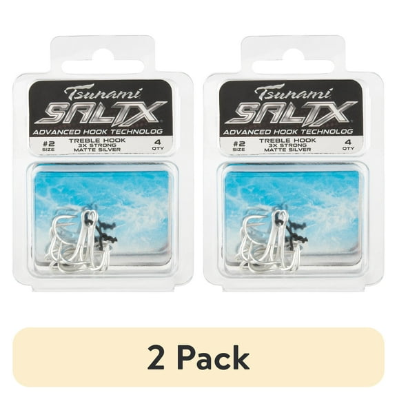 (2 pack) Tsunami SaltX Treble Fishing Hook 3X Strong Size 2/0 Matte Silver 3 Count
