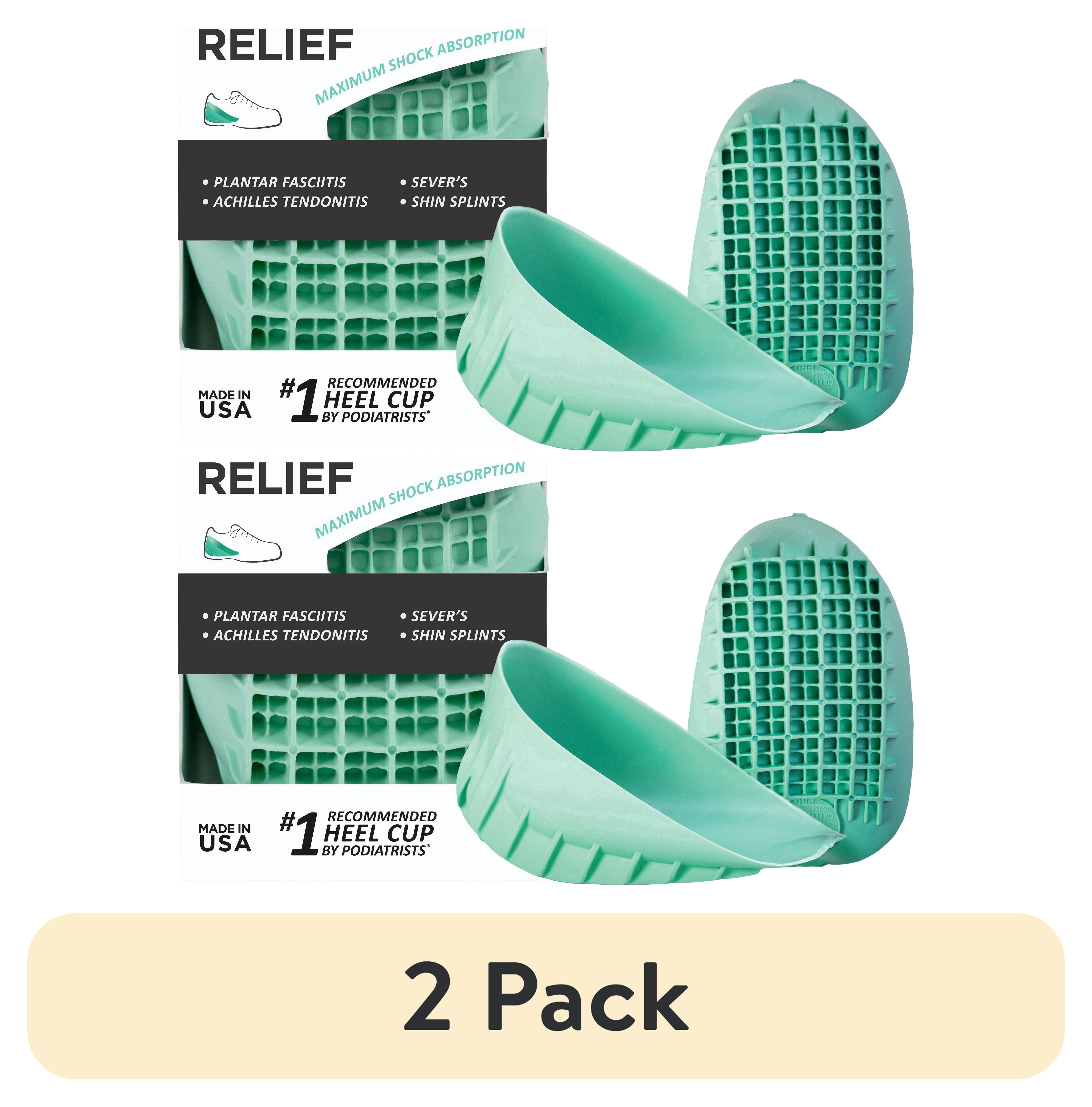 (2 pack) Tuli's Heavy Duty Heel Cups, Shock-Absorbing Cushion Insert for Plantar Fasciitis, Sever’s Disease, and Heel Pain, Green, 1 Pair, Regular Size