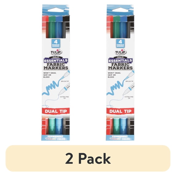(2 pack) Tulip Fabric Markers Dual Tip 4 Pack Essentials, Permanent, Assorted Colors