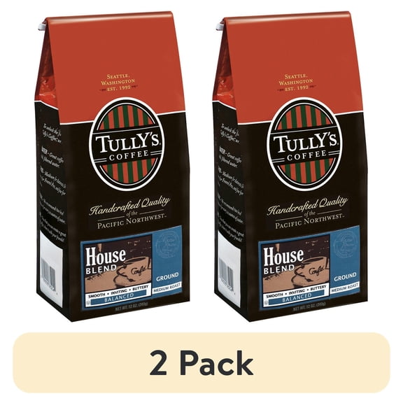 (2 pack) Tully's Coffee House Blend Medium Roast Ground Coffee, 12 oz