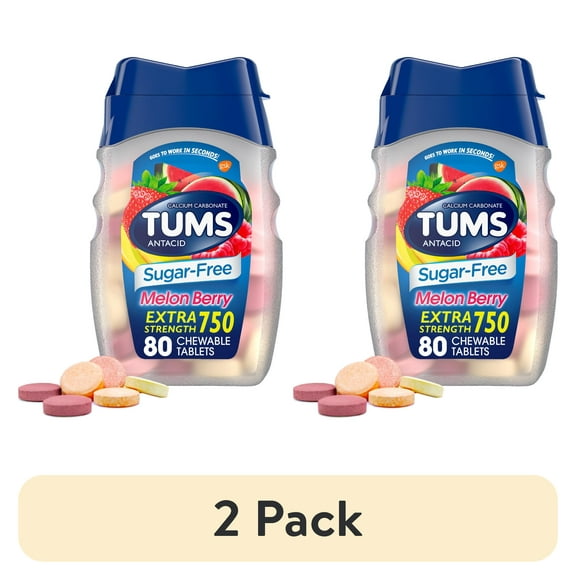 (2 pack) Tums Extra Strength Heartburn Relief Chewable Antacid Tablets, Melon Berry, 80 Count