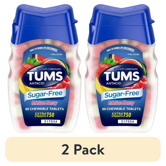 (2 pack) Tums Extra Strength Heartburn Relief Chewable Antacid Tablets, Melon Berry, 80 Count