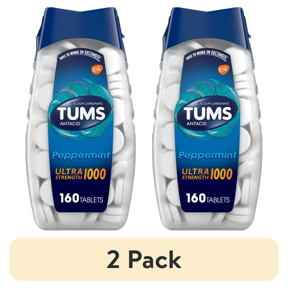 (2 pack) Tums Ultra Strength Antacid Tablets for Heartburn Relief, Peppermint, 160 Count
