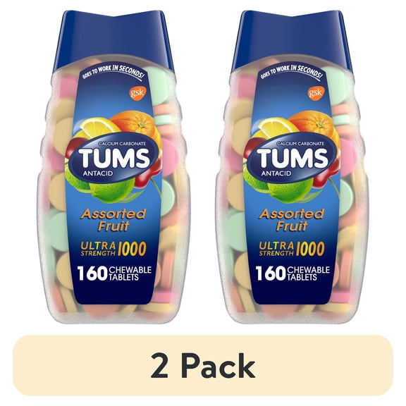 (2 pack) Tums Ultra Strength Heartburn Relief Chewable Antacid Tablets, Fruit, 160 Count