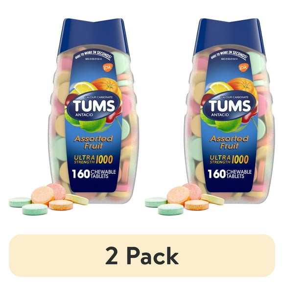 (2 pack) Tums Ultra Strength Heartburn Relief Chewable Antacid Tablets, Fruit, 160 Count
