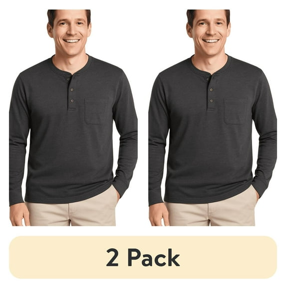 (2 pack) Turtle Bay New York Men's Long Sleeve Henley shirt in cotton blend with 3 Button Placket & Chest Pocket