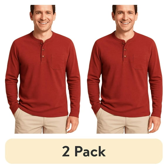 (2 pack) Turtle Bay New York Men's Long Sleeve Henley shirt in cotton blend with 3 Button Placket & Chest Pocket