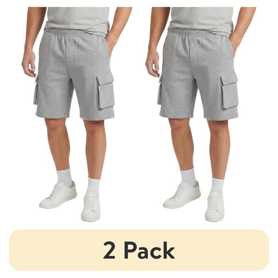 (2 pack) Turtle Bay New York Men’s Fleece Cargo Shorts, 6-Pocket Sweat Shorts with Drawstring Waist
