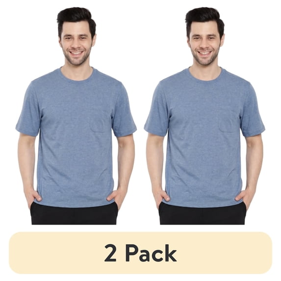 (2 pack) Turtle Bay New York Men’s Heavyweight Short Sleeve Crew Neck T-Shirt – Regular Fit Cotton Blend with Chest Pocket
