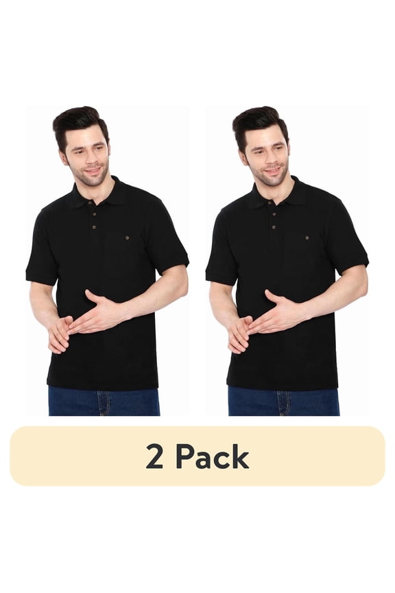 (2 pack) Turtle Bay New York Mens Short Sleeve Pique Polo Shirt, Cotton Blend, Regular Fit, Front Pocket