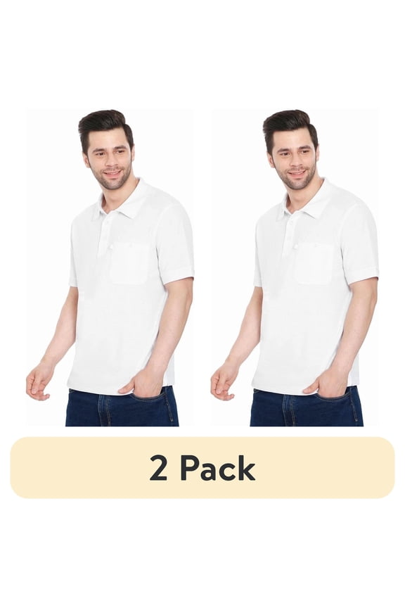 (2 pack) Turtle Bay New York Mens Short Sleeve Pique Polo Shirt, Cotton Blend, Regular Fit, Front Pocket