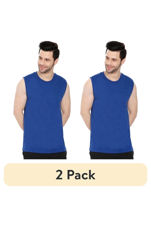 (2 pack) Turtle Bay New York Men's Heavyweight Sleeveless Crew Neck T-Shirt with Chest Pocket