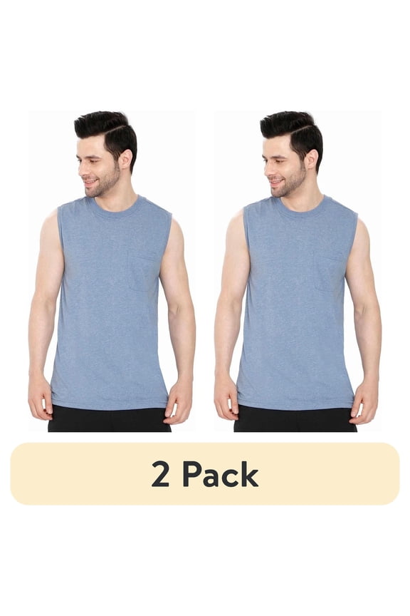 (2 pack) Turtle Bay New York Men's Heavyweight Sleeveless Crew Neck T-Shirt with Chest Pocket