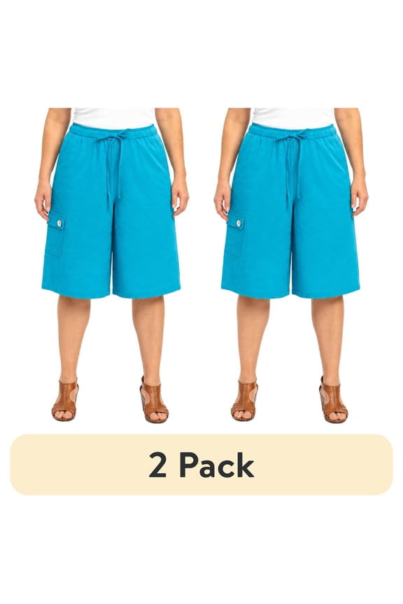 (2 pack) Turtle Bay New York Women's 100% Calcutta Cotton Split Skirt Culottes with Cargo Pockets