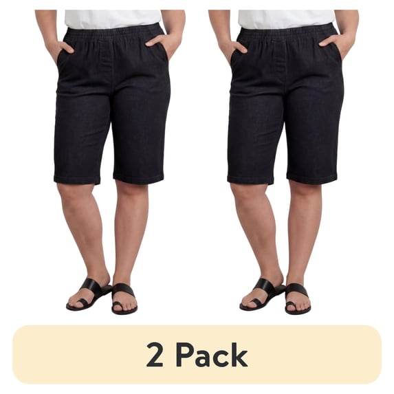 (2 pack) Turtle Bay New York Women’s Lightweight Denim Bermuda Shorts, Elastic Waist, Plus Sizes
